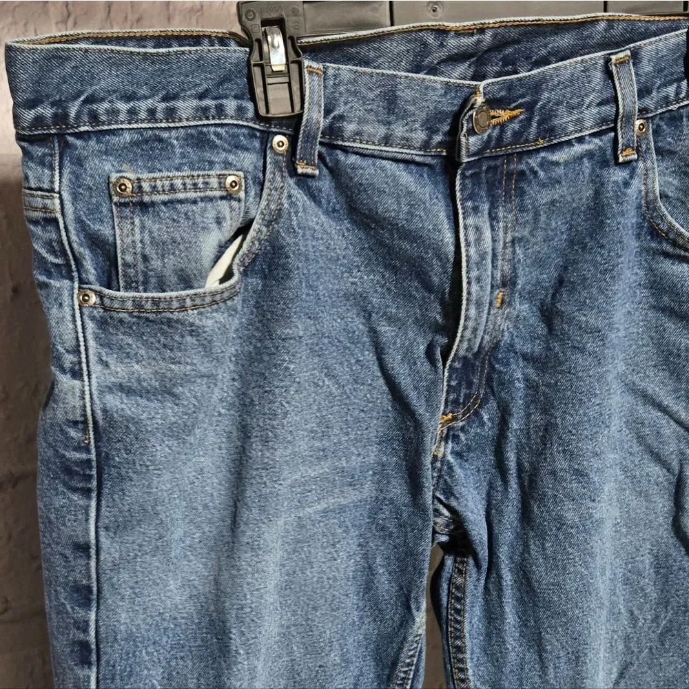 Men’s 38x29 Straight Leg Jeans 100% Cotton Medium Wash Short Inseam Work Denim